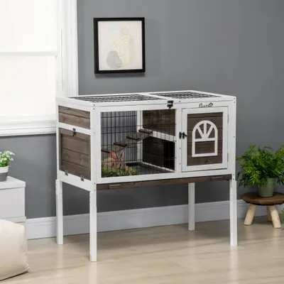PawHut - Clapier lapin 2 portes verr. toit ouv. plateau excr. - bois blanc