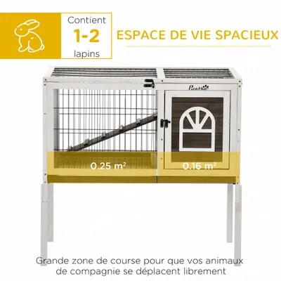 PawHut - Clapier lapin 2 portes verr. toit ouv. plateau excr. - bois blanc