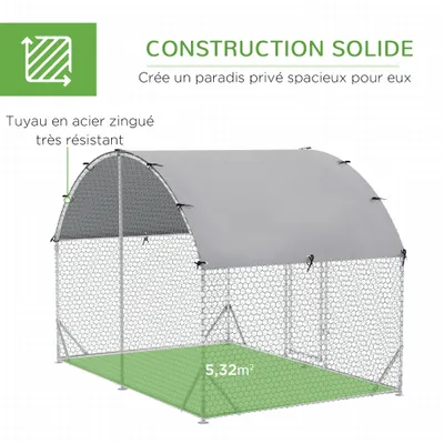 PawHut - Enclos Couvert Poulailler/Chenil 5,32m² Acier Galvanisé H.197cm