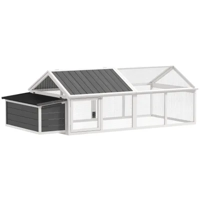 PawHut - Poulailler 2 Zones Toit Ouvrant et Porte - H.76cm - Gris Blanc