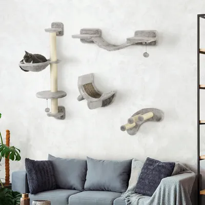 PawHut - Mur d'escalade chat avec hamac passerelle grattoir balles - gris PawHut - Mur d'escalade chat avec hamac passerelle grattoir balles - gris