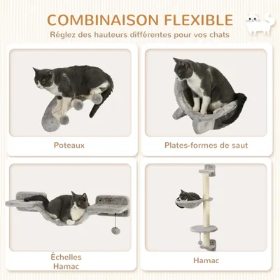 PawHut - Mur d'escalade chat avec hamac passerelle grattoir balles - gris PawHut - Mur d'escalade chat avec hamac passerelle grattoir balles - gris