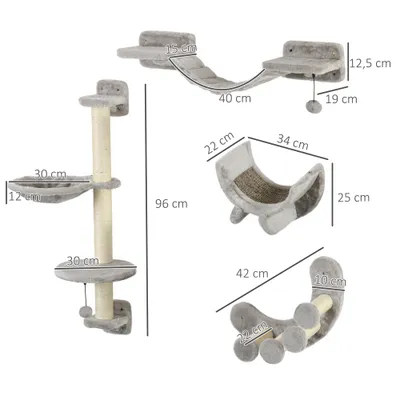PawHut - Mur d'escalade chat avec hamac passerelle grattoir balles - gris PawHut - Mur d'escalade chat avec hamac passerelle grattoir balles - gris