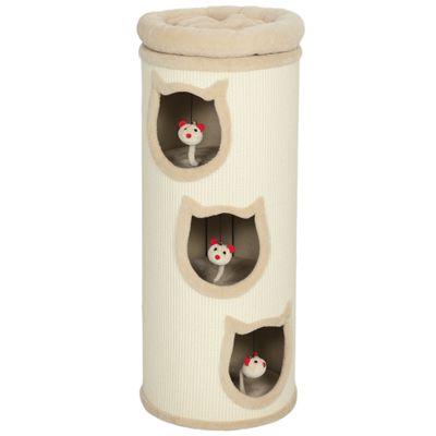 PawHut - Arbre à chat 3 niches, 3 jouets, panier haut-beige