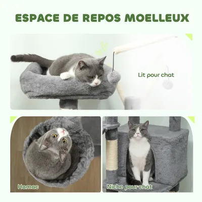 PawHut - Arbre à chat avec niche, hamac, plateforme et griffoirs - gris PawHut - Arbre à chat avec niche, hamac, plateforme et griffoirs - gris