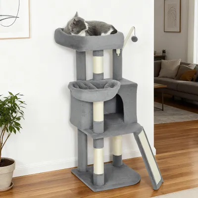 PawHut - Arbre à chat avec niche, hamac, plateforme et griffoirs - gris PawHut - Arbre à chat avec niche, hamac, plateforme et griffoirs - gris
