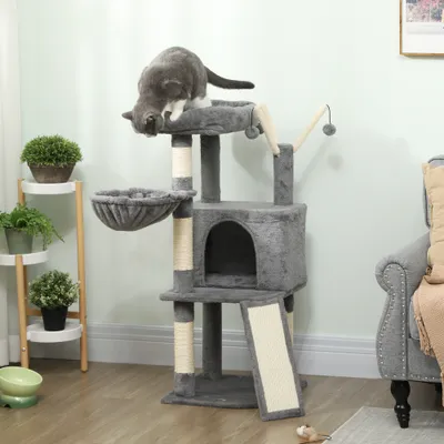 PawHut - Arbre à chat avec niche, hamac, plateforme et griffoirs - gris PawHut - Arbre à chat avec niche, hamac, plateforme et griffoirs - gris