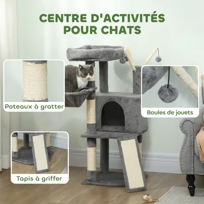 PawHut - Arbre à chat avec niche, hamac, plateforme et griffoirs - gris PawHut - Arbre à chat avec niche, hamac, plateforme et griffoirs - gris