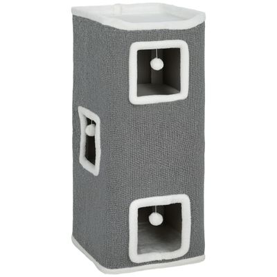 PawHut - Tour pour chat 4 niv 3 boules plateforme obs H.100cm-gris blanc