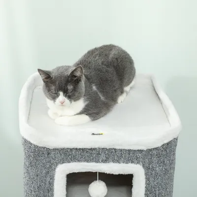 PawHut - Tour pour chat 4 niv 3 boules plateforme obs H.100cm-gris blanc PawHut - Tour pour chat 4 niv 3 boules plateforme obs H.100cm-gris blanc