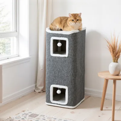 PawHut - Tour pour chat 4 niv 3 boules plateforme obs H.100cm-gris blanc PawHut - Tour pour chat 4 niv 3 boules plateforme obs H.100cm-gris blanc