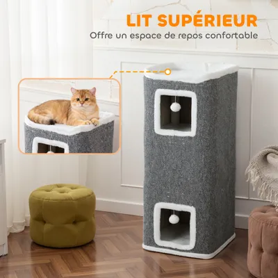 PawHut - Tour pour chat 4 niv 3 boules plateforme obs H.100cm-gris blanc PawHut - Tour pour chat 4 niv 3 boules plateforme obs H.100cm-gris blanc
