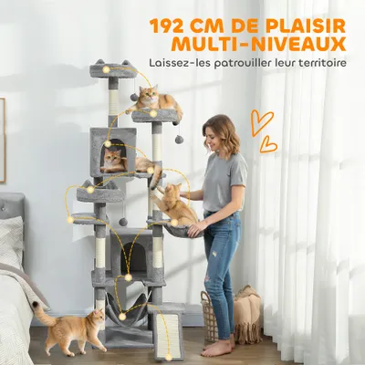 PawHut+-Arbre à chat XXL multi-activités-H.192 cm-gris clair PawHut+-Arbre à chat XXL multi-activités-H.192 cm-gris clair
