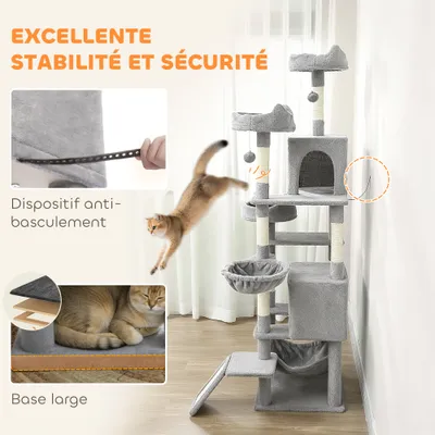 PawHut+-Arbre à chat XXL multi-activités-H.192 cm-gris clair PawHut+-Arbre à chat XXL multi-activités-H.192 cm-gris clair
