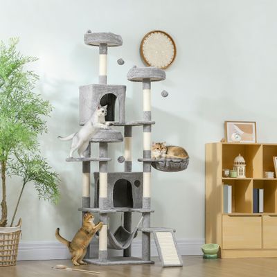 PawHut+-Arbre à chat XXL multi-activités-H.192 cm-gris clair