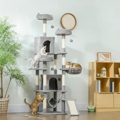 PawHut+-Arbre à chat XXL multi-activités-H.192 cm-gris clair PawHut+-Arbre à chat XXL multi-activités-H.192 cm-gris clair
