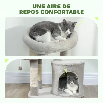 PawHut - Arbre à chat niche 2 plateformes boule griffoirs H.90 cm - gris PawHut - Arbre à chat niche 2 plateformes boule griffoirs H.90 cm - gris