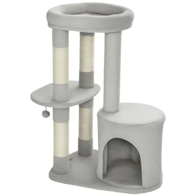 PawHut - Arbre à chat niche 2 plateformes boule griffoirs H.90 cm - gris PawHut - Arbre à chat niche 2 plateformes boule griffoirs H.90 cm - gris