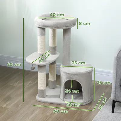 PawHut - Arbre à chat niche 2 plateformes boule griffoirs H.90 cm - gris PawHut - Arbre à chat niche 2 plateformes boule griffoirs H.90 cm - gris