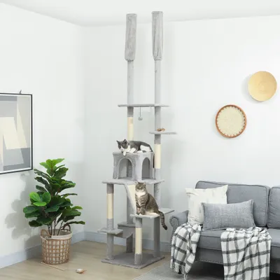 PawHut - Arbre à chat XXL réglable 6 niv. H.225-255 cm - gris clair