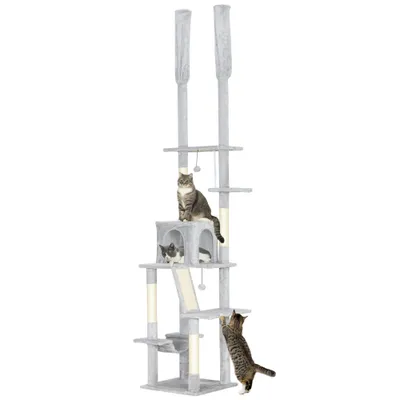 PawHut - Arbre à chat XXL réglable 6 niv. H.225-255 cm - gris clair
