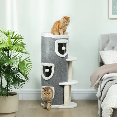 PawHut - Tour pour chat 4 niv. 3 balles jeu et griffoirs H.101cm-Gris Blanc PawHut - Tour pour chat 4 niv. 3 balles jeu et griffoirs H.101cm-Gris Blanc