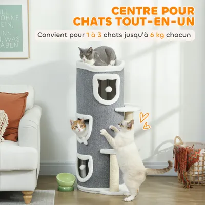 PawHut - Tour pour chat 4 niv. 3 balles jeu et griffoirs H.101cm-Gris Blanc PawHut - Tour pour chat 4 niv. 3 balles jeu et griffoirs H.101cm-Gris Blanc