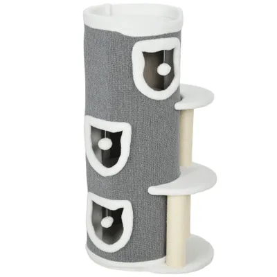 PawHut - Tour pour chat 4 niv. 3 balles jeu et griffoirs H.101cm-Gris Blanc PawHut - Tour pour chat 4 niv. 3 balles jeu et griffoirs H.101cm-Gris Blanc