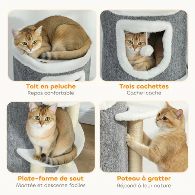 PawHut - Tour pour chat 4 niv. 3 balles jeu et griffoirs H.101cm-Gris Blanc PawHut - Tour pour chat 4 niv. 3 balles jeu et griffoirs H.101cm-Gris Blanc