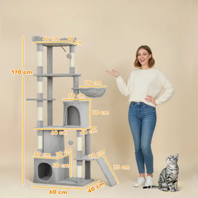 PawHut - Arbre à chat multi-activités H.170cm-gris clair PawHut - Arbre à chat multi-activités H.170cm-gris clair