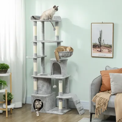PawHut - Arbre à chat multi-activités H.170cm-gris clair PawHut - Arbre à chat multi-activités H.170cm-gris clair