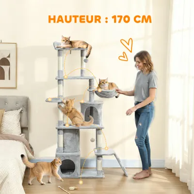 PawHut - Arbre à chat multi-activités H.170cm-gris clair PawHut - Arbre à chat multi-activités H.170cm-gris clair