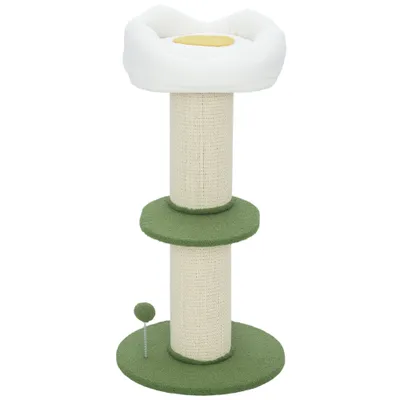 PawHut - Arbre à chat design fleurs, plateforme, panier, boule H.92cm