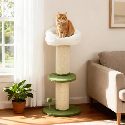 PawHut - Arbre à chat design fleurs, plateforme, panier, boule H.92cm PawHut - Arbre à chat design fleurs, plateforme, panier, boule H.92cm