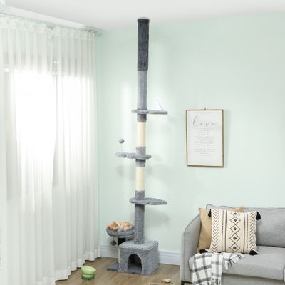 PawHut - arbre à chat tour réglable H.225-255cm-gris