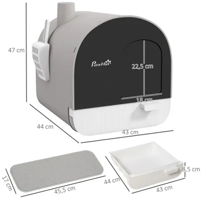 PawHut - Maison de toilette litière chat porte battante pelle filtre