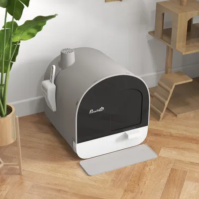 PawHut - Maison de toilette litière chat porte battante pelle filtre