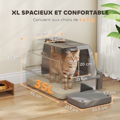 PawHut - Bac litière fermé inox - pelle couv. ouvrant entrée verrou. - gris