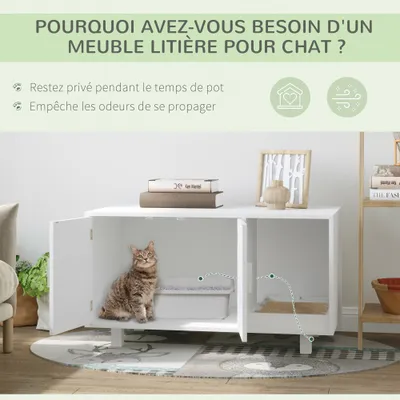 PawHut - Litière Chat 2 portes, niche, grattoir amovible-blanc PawHut - Litière Chat 2 portes, niche, grattoir amovible-blanc