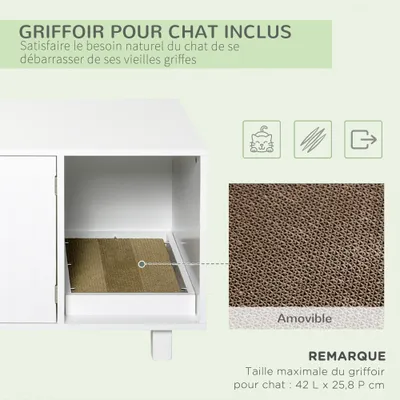 PawHut - Litière Chat 2 portes, niche, grattoir amovible-blanc PawHut - Litière Chat 2 portes, niche, grattoir amovible-blanc