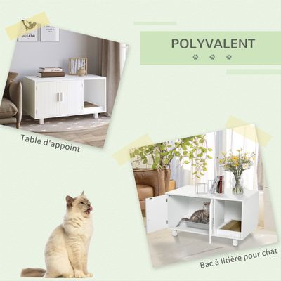 PawHut - Litière Chat 2 portes, niche, grattoir amovible-blanc