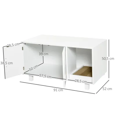 PawHut - Litière Chat 2 portes, niche, grattoir amovible-blanc PawHut - Litière Chat 2 portes, niche, grattoir amovible-blanc