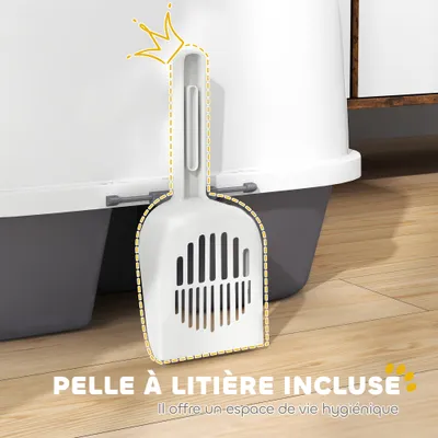 PawHut - Bac à litière semi-fermé verrouillable et pelle H.39cm-crème