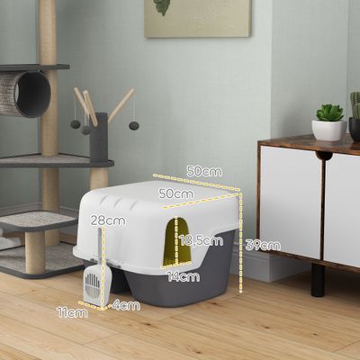 PawHut - Bac à litière semi-fermé verrouillable et pelle H.39cm-crème
