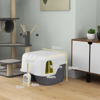 PawHut - Bac à litière semi-fermé verrouillable et pelle H.39cm-crème