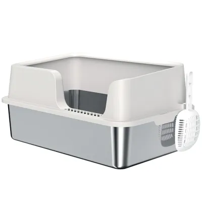 PawHut - Maison de toilette bac à litière pour chat H.28cm-gris clair PawHut - Maison de toilette bac à litière pour chat H.28cm-gris clair