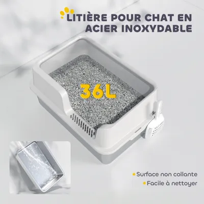 PawHut - Maison de toilette bac à litière pour chat H.28cm-gris clair PawHut - Maison de toilette bac à litière pour chat H.28cm-gris clair
