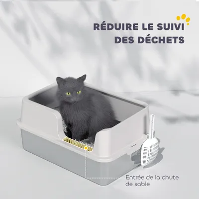 PawHut - Maison de toilette bac à litière pour chat H.28cm-gris clair PawHut - Maison de toilette bac à litière pour chat H.28cm-gris clair