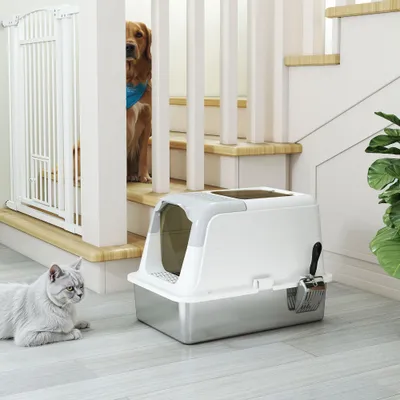 PawHut - Bac à Litière Fermé avec pelle, 2 portes et désodorisant - blanc PawHut - Bac à Litière Fermé avec pelle, 2 portes et désodorisant - blanc