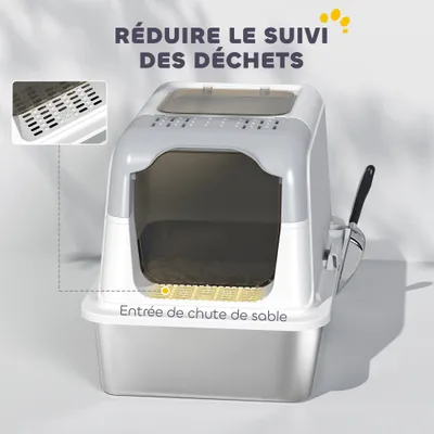 PawHut - Bac à Litière Fermé avec pelle, 2 portes et désodorisant - blanc PawHut - Bac à Litière Fermé avec pelle, 2 portes et désodorisant - blanc